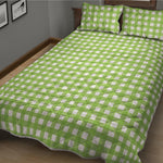 Green And White Check Pattern Print Quilt Bed Set