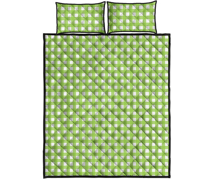 Green And White Check Pattern Print Quilt Bed Set