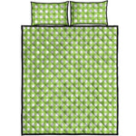 Green And White Check Pattern Print Quilt Bed Set