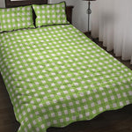 Green And White Check Pattern Print Quilt Bed Set