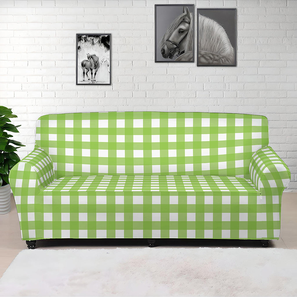 Green And White Check Pattern Print Sofa Cover
