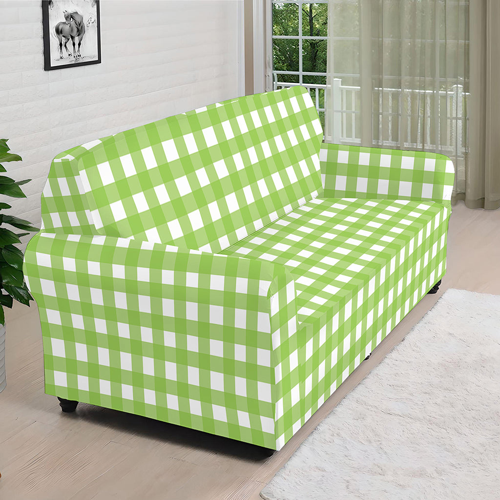 Green And White Check Pattern Print Sofa Cover