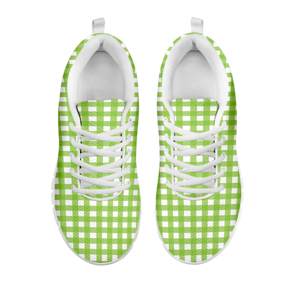 Green And White Check Pattern Print White Sneakers