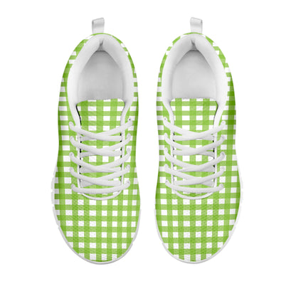 Green And White Check Pattern Print White Sneakers