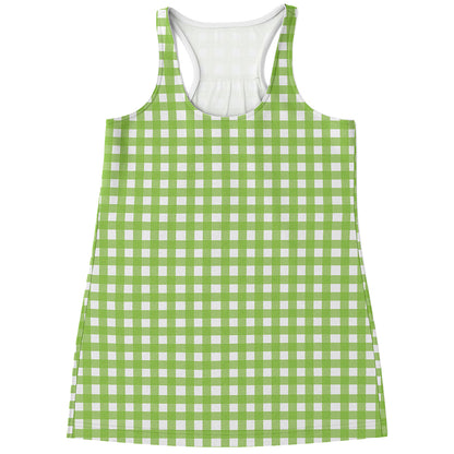 Green And White Check Pattern Print Women's Racerback Tank Top