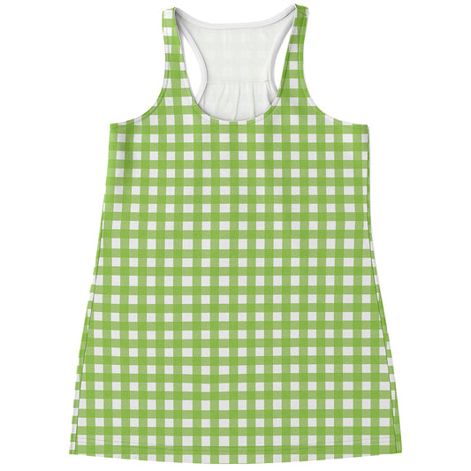 Green And White Check Pattern Print Women's Racerback Tank Top
