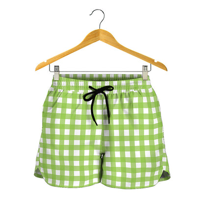 Green And White Check Pattern Print Women's Shorts