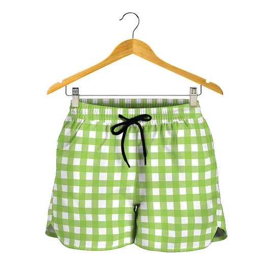 Green And White Check Pattern Print Women's Shorts