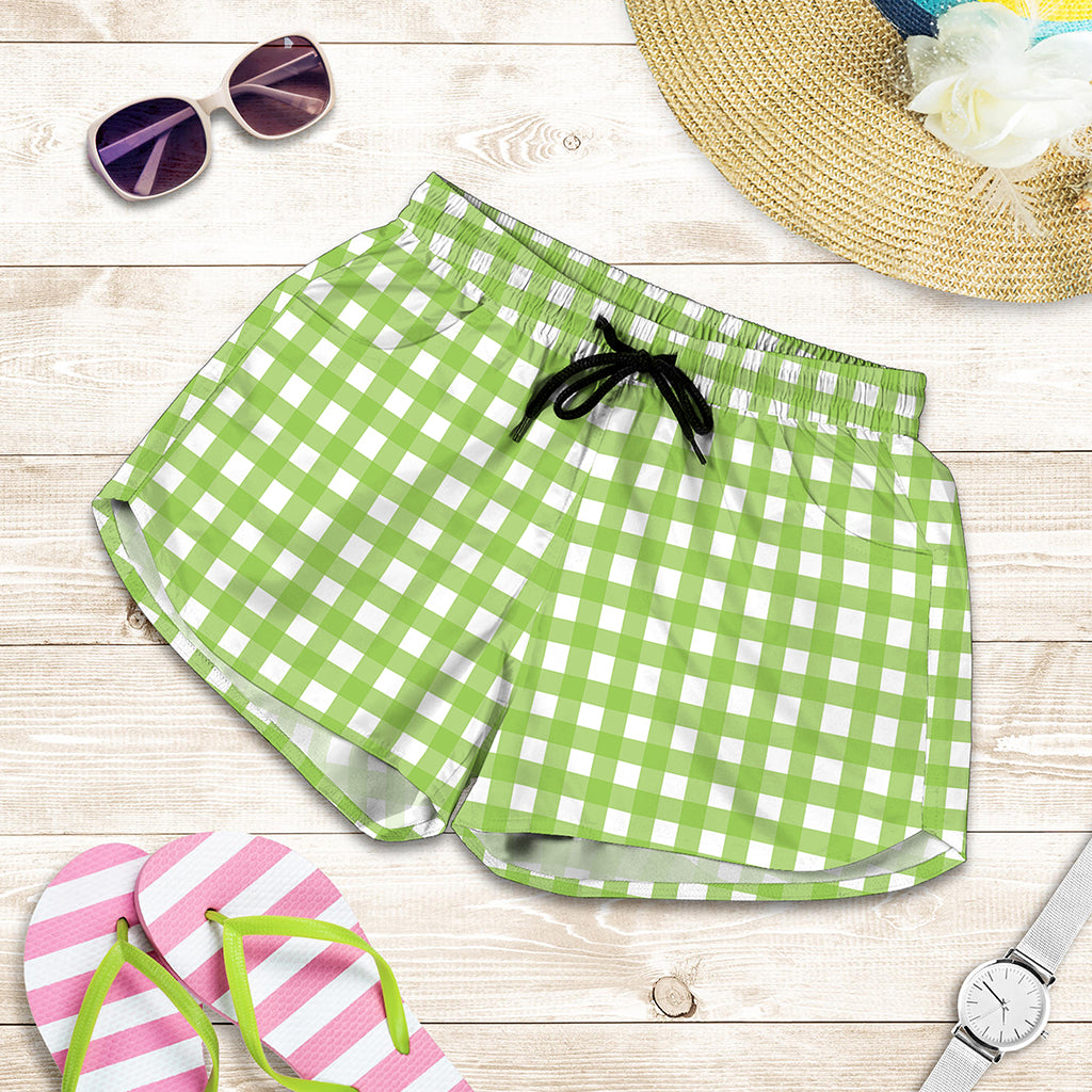 Green And White Check Pattern Print Women's Shorts