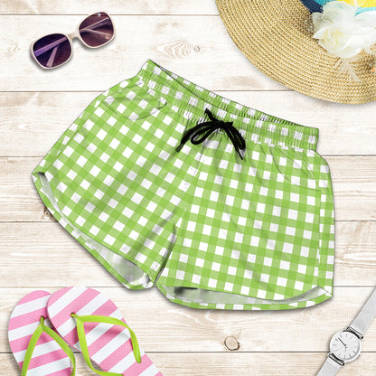 Green And White Check Pattern Print Women's Shorts