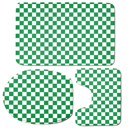 Green And White Checkered Pattern Print 3 Piece Bath Mat Set