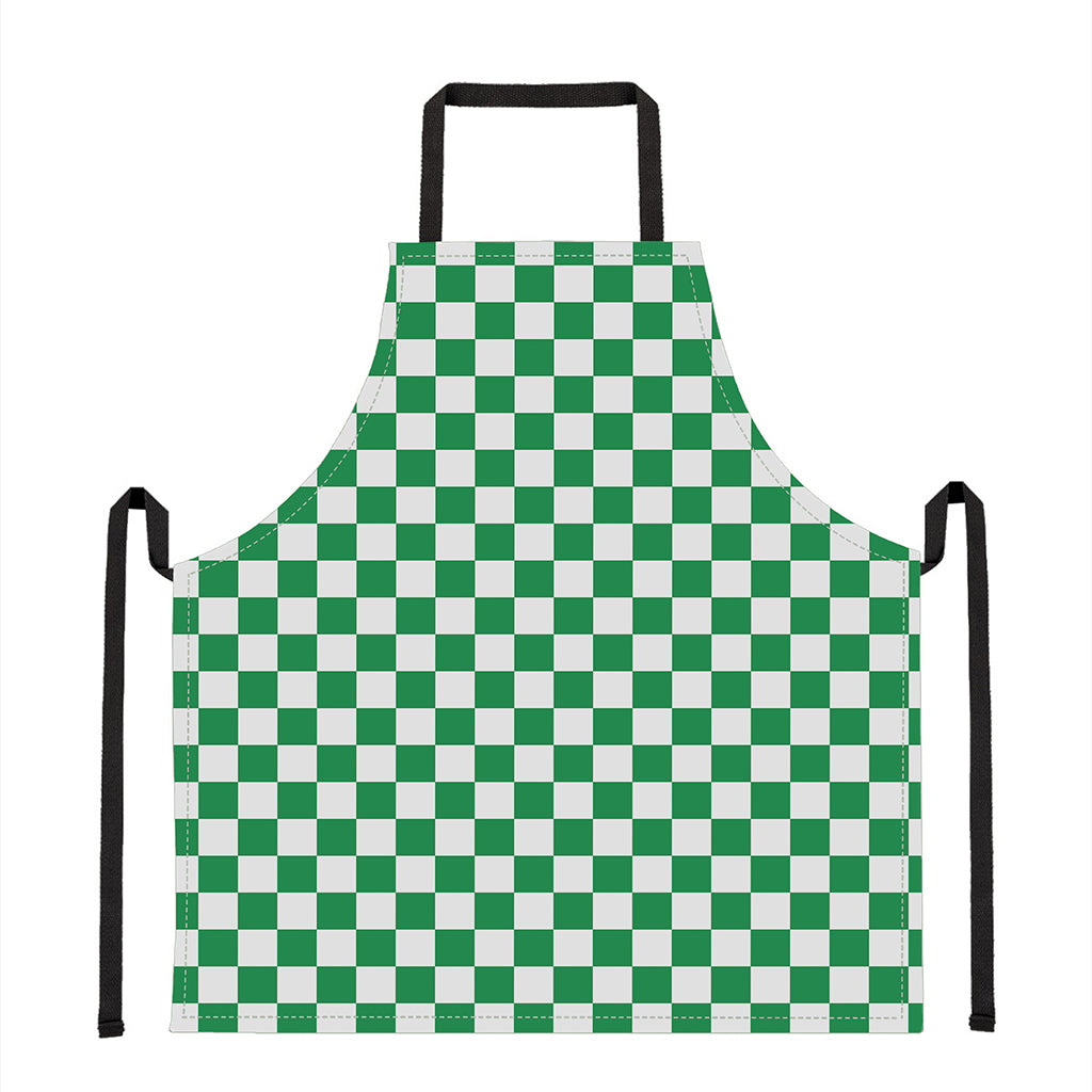 Green And White Checkered Pattern Print Apron