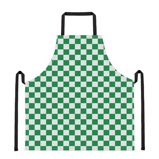 Green And White Checkered Pattern Print Apron