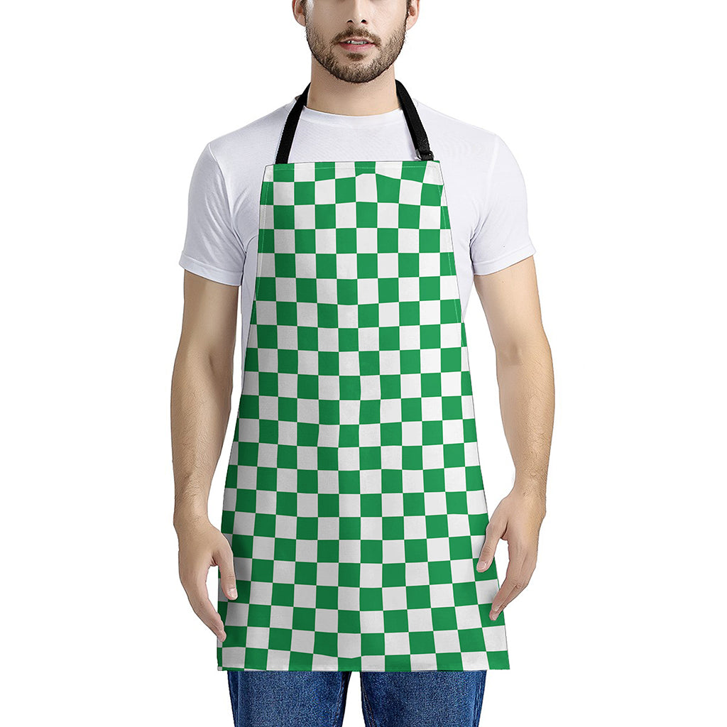 Green And White Checkered Pattern Print Apron