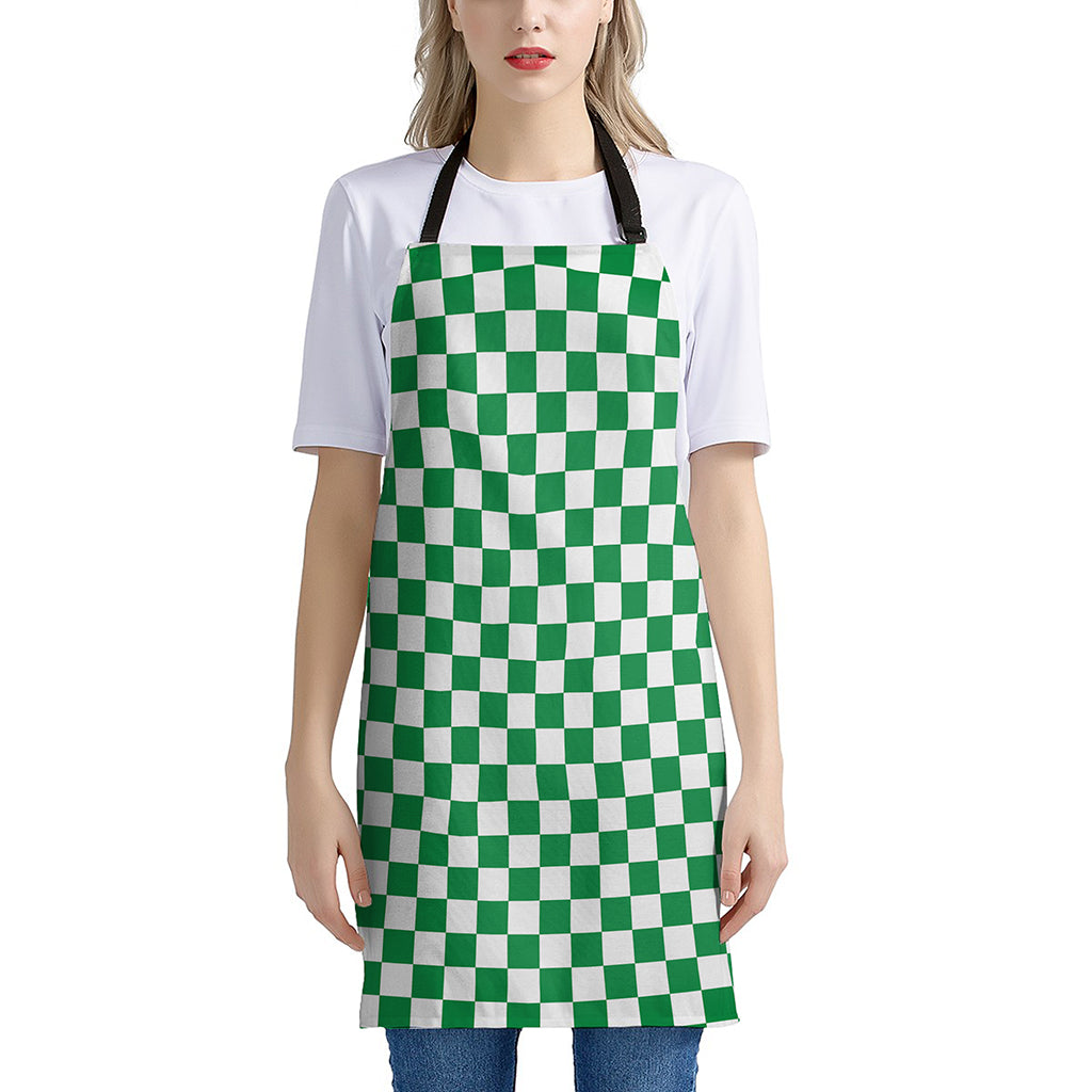 Green And White Checkered Pattern Print Apron