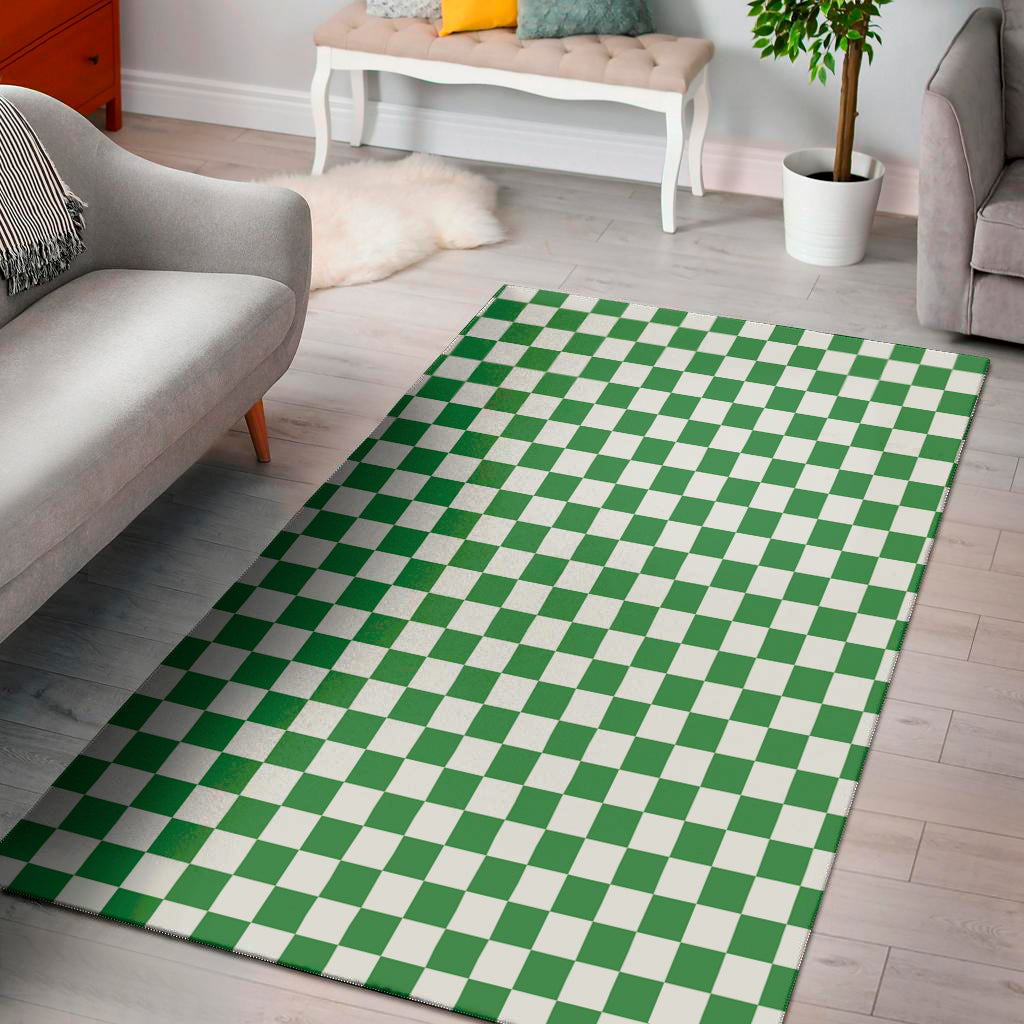 Green And White Checkered Pattern Print Area Rug