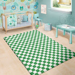 Green And White Checkered Pattern Print Area Rug