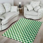 Green And White Checkered Pattern Print Area Rug