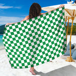 Green And White Checkered Pattern Print Beach Sarong Wrap