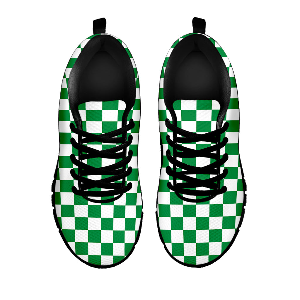 Green And White Checkered Pattern Print Black Sneakers