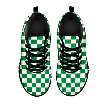 Green And White Checkered Pattern Print Black Sneakers