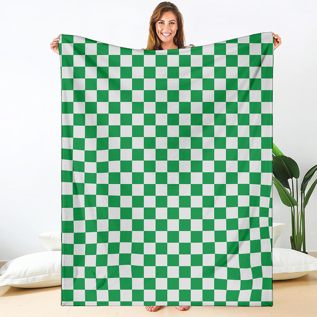 Green And White Checkered Pattern Print Blanket