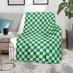 Green And White Checkered Pattern Print Blanket