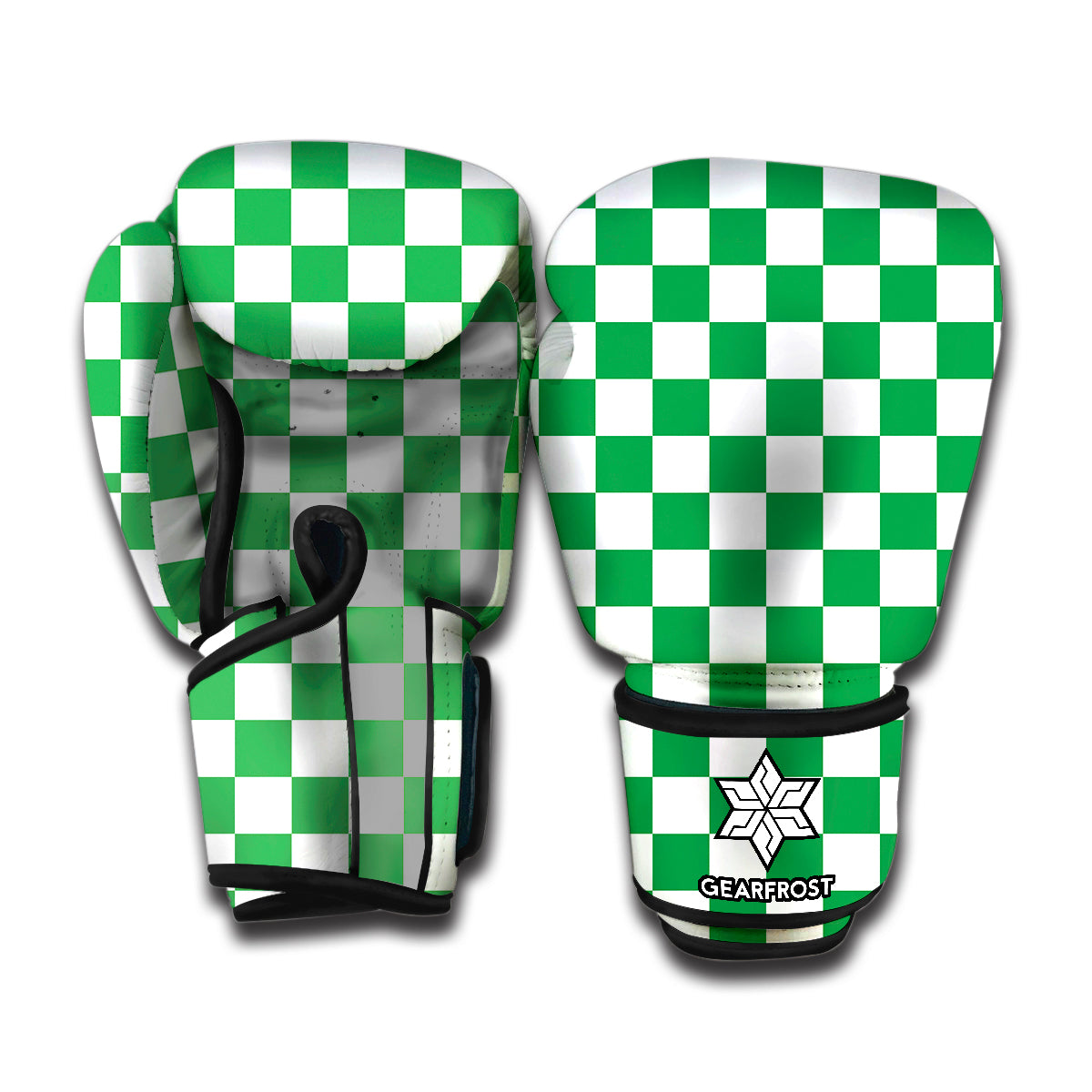 Green And White Checkered Pattern Print Boxing Gloves