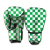 Green And White Checkered Pattern Print Boxing Gloves