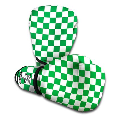 Green And White Checkered Pattern Print Boxing Gloves