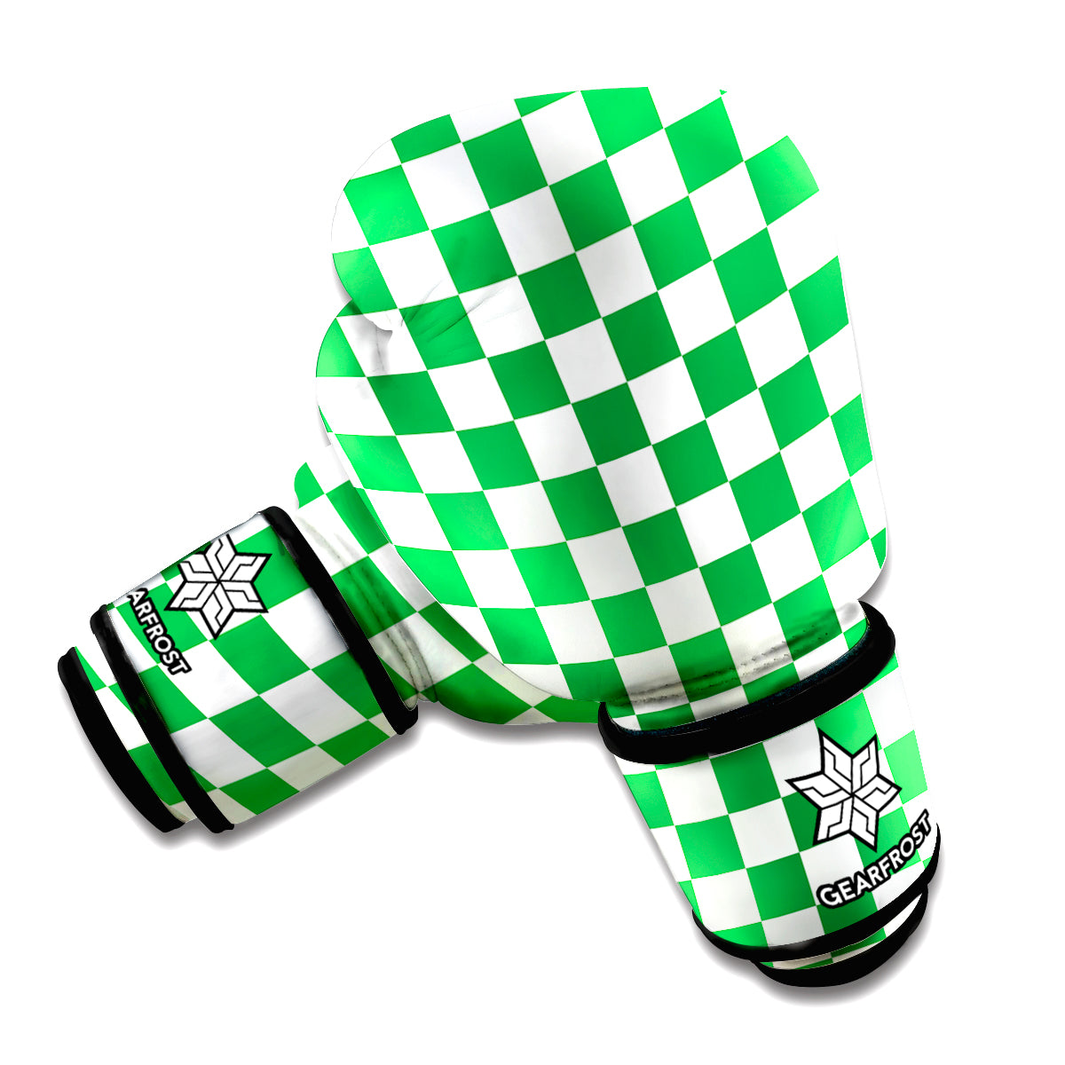 Green And White Checkered Pattern Print Boxing Gloves