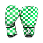 Green And White Checkered Pattern Print Boxing Gloves