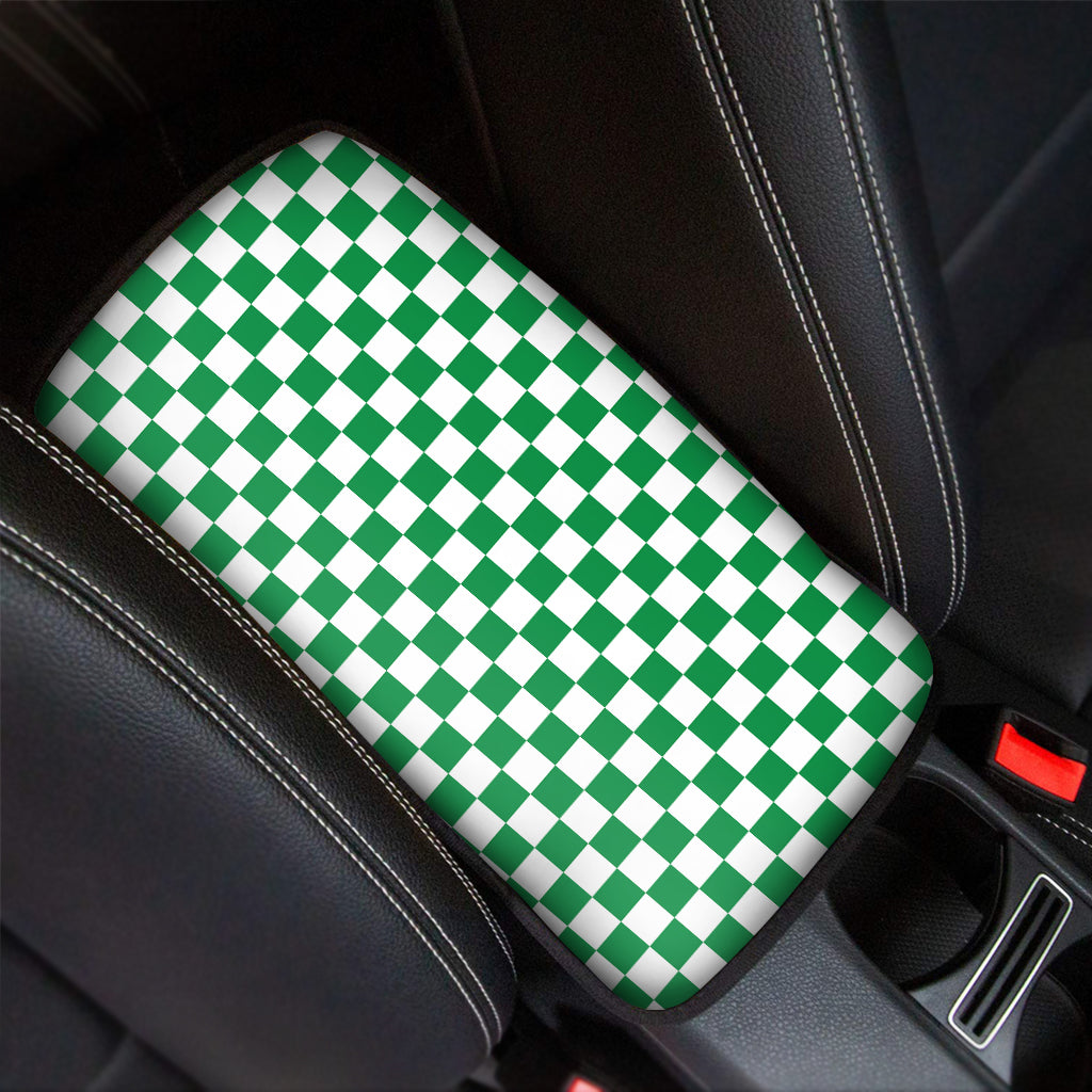 Green And White Checkered Pattern Print Car Center Console Cover