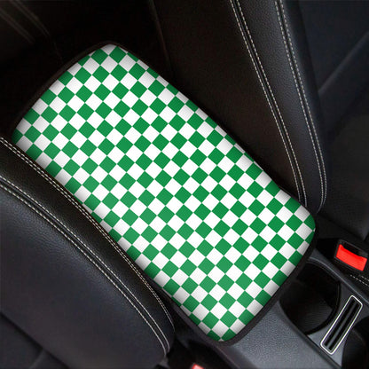 Green And White Checkered Pattern Print Car Center Console Cover