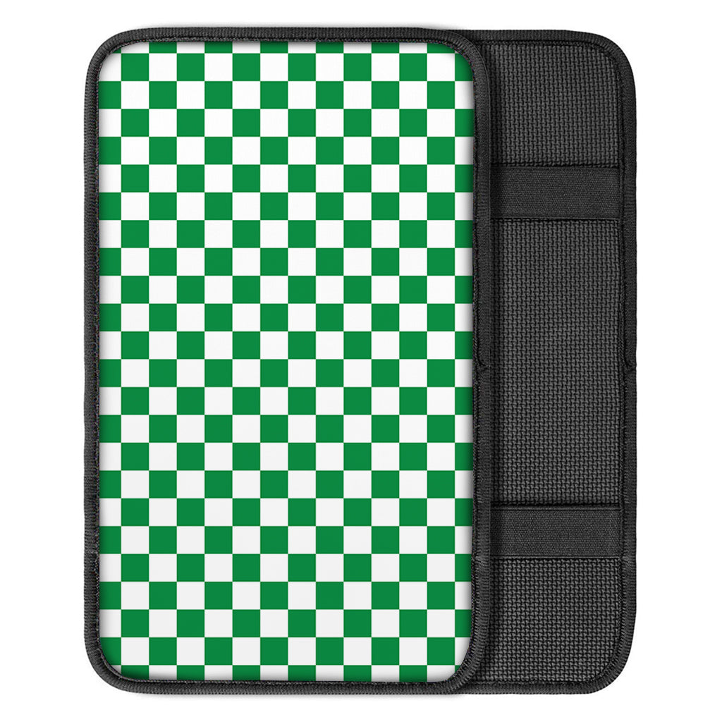 Green And White Checkered Pattern Print Car Center Console Cover