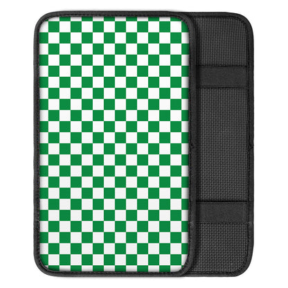 Green And White Checkered Pattern Print Car Center Console Cover