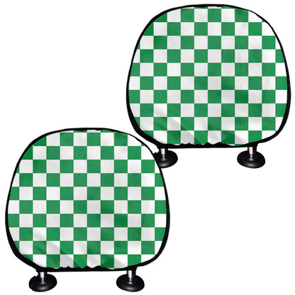 Green And White Checkered Pattern Print Car Headrest Covers
