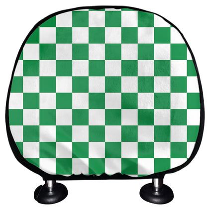 Green And White Checkered Pattern Print Car Headrest Covers