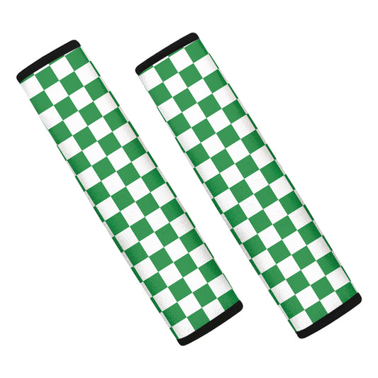 Green And White Checkered Pattern Print Car Seat Belt Covers