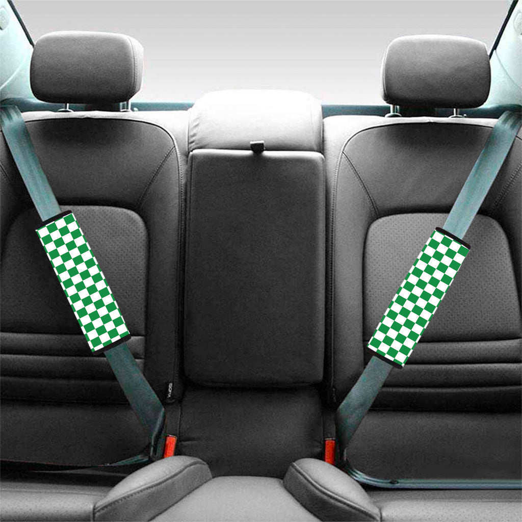 Green And White Checkered Pattern Print Car Seat Belt Covers