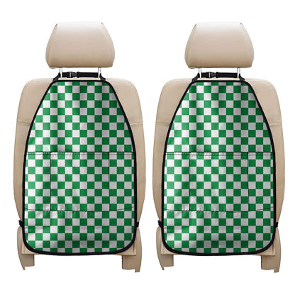 Green And White Checkered Pattern Print Car Seat Organizers
