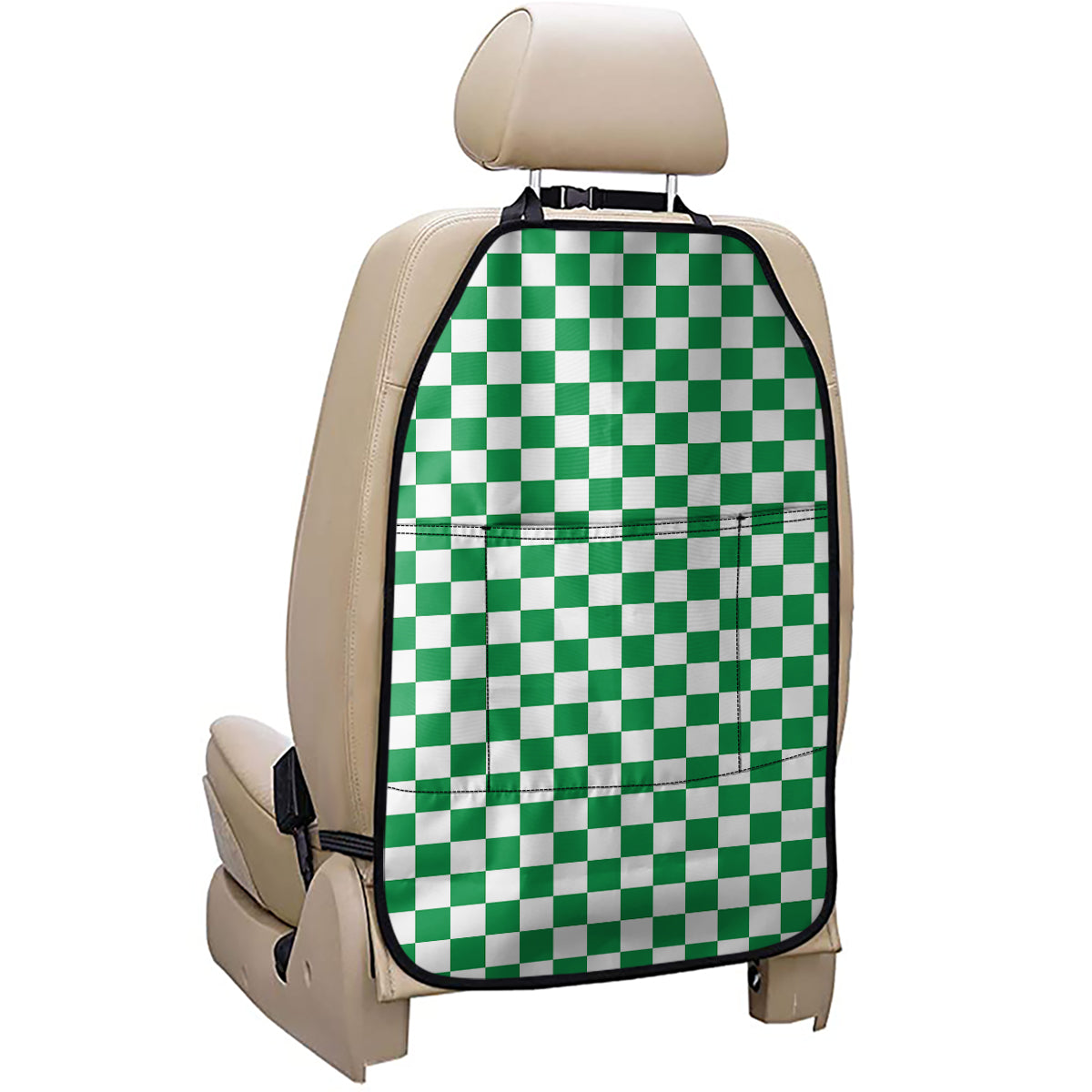 Green And White Checkered Pattern Print Car Seat Organizers