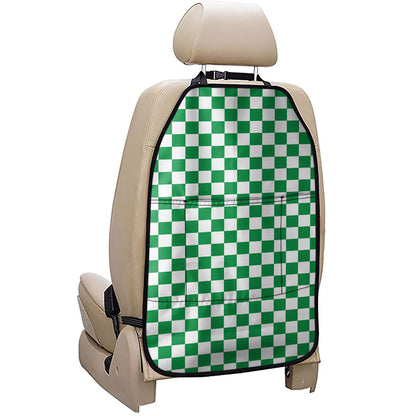 Green And White Checkered Pattern Print Car Seat Organizers