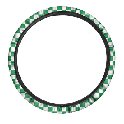 Green And White Checkered Pattern Print Car Steering Wheel Cover