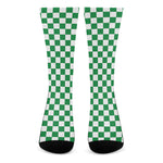 Green And White Checkered Pattern Print Crew Socks
