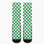 Green And White Checkered Pattern Print Crew Socks