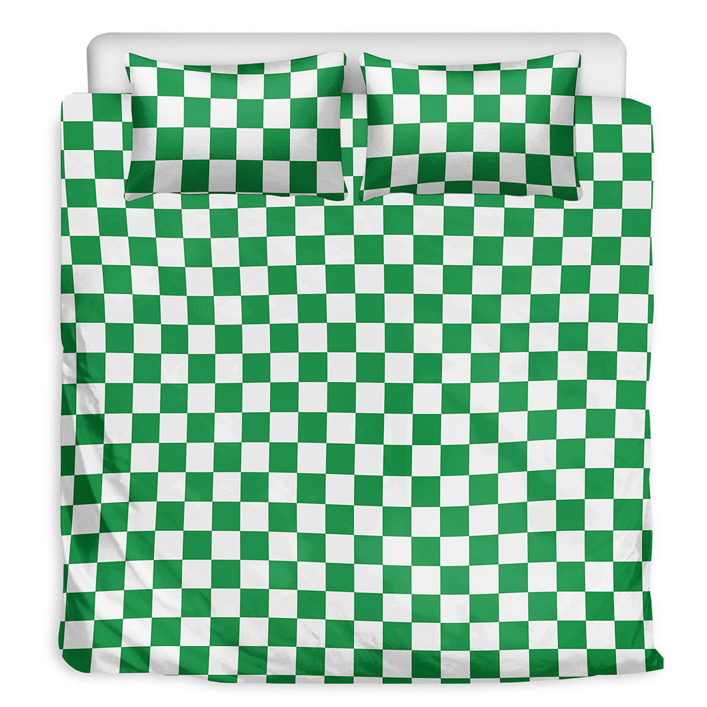 Green And White Checkered Pattern Print Duvet Cover Bedding Set