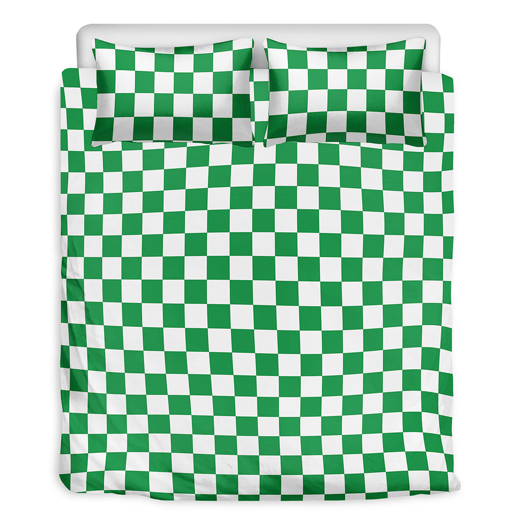Green And White Checkered Pattern Print Duvet Cover Bedding Set