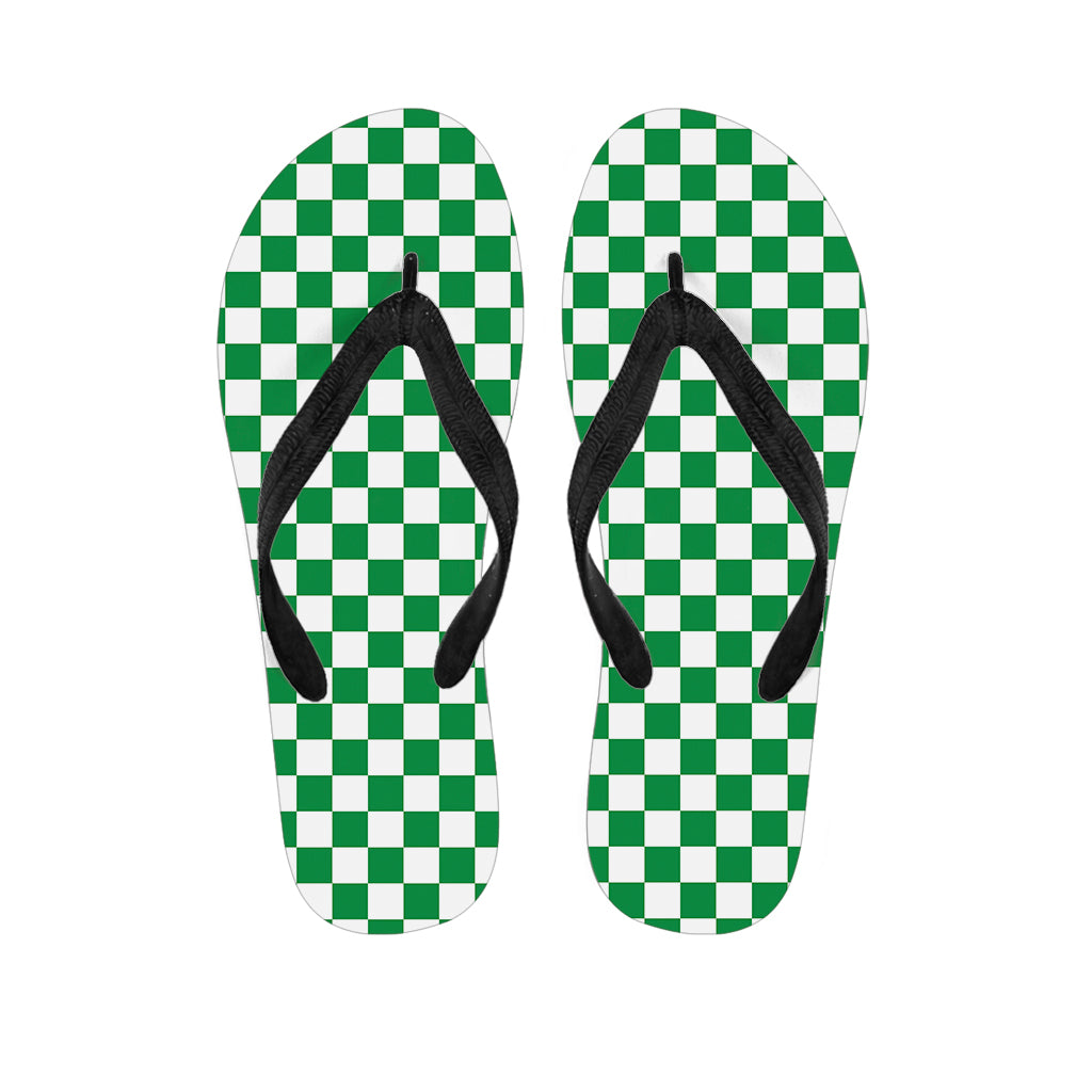 Green And White Checkered Pattern Print Flip Flops