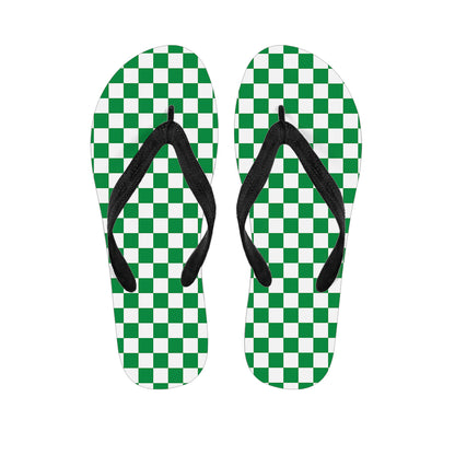 Green And White Checkered Pattern Print Flip Flops